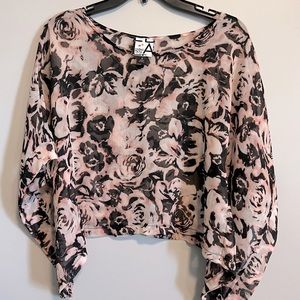 Sheer Batwing Floral Blouse